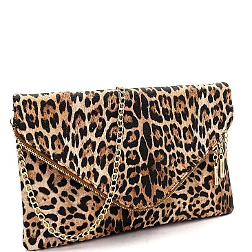 Large Leopard Print Envelope Clutch Shoulder Bag