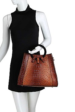 CROCO SKIN PATTERN STUDDED SATCHEL WITH LONG STRAP