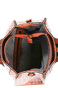 CROCO SKIN PATTERN STUDDED SATCHEL WITH LONG STRAP