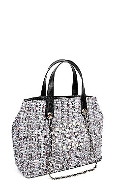 Smooth Fabric Classic Satchel Bag with Pearl Accent