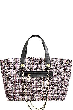 Smooth Fabric Classic Satchel Bag with Pearl Accent