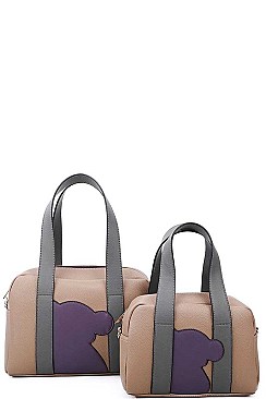 2 IN 1 BEAR PATCH BOSTON BAG SET WITH LONG STRAP