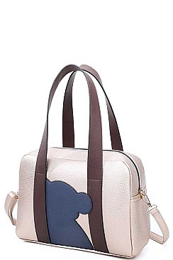 2 IN 1 BEAR PATCH BOSTON BAG SET WITH LONG STRAP