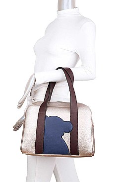 2 IN 1 BEAR PATCH BOSTON BAG SET WITH LONG STRAP