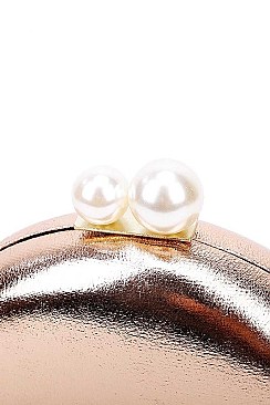 CUTE STRUCTURED DOUBLE PEARL CIRCLE CLUTCH WITH CHAIN