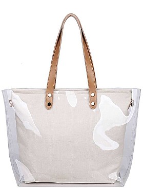 TRANSPARENT OUT LAYER SHOPPER WITH LONG STRAP