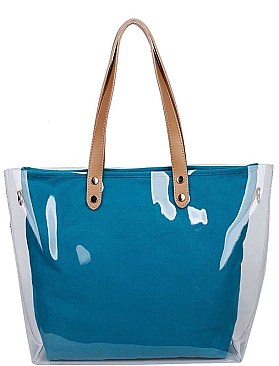 TRANSPARENT OUT LAYER SHOPPER WITH LONG STRAP