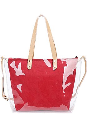 TRANSPARENT OUT LAYER SHOPPER WITH LONG STRAP