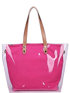 TRANSPARENT OUT LAYER SHOPPER WITH LONG STRAP