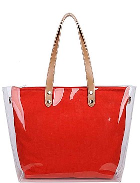 TRANSPARENT OUT LAYER SHOPPER WITH LONG STRAP