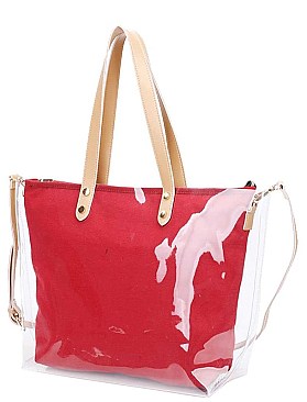 TRANSPARENT OUT LAYER SHOPPER WITH LONG STRAP