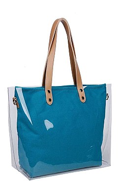 TRANSPARENT OUT LAYER SHOPPER WITH LONG STRAP