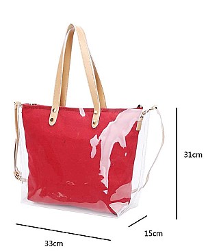 TRANSPARENT OUT LAYER SHOPPER WITH LONG STRAP