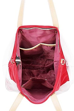 TRANSPARENT OUT LAYER SHOPPER WITH LONG STRAP