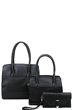 3 IN 1 TEXTURED SATCHEL BAGS AND CLUTCH SET