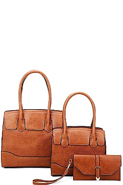 3 IN 1 TEXTURED SATCHEL BAGS AND CLUTCH SET