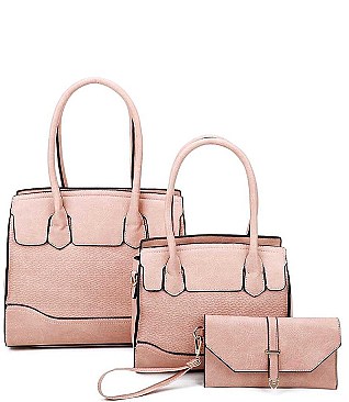 3 IN 1 TEXTURED SATCHEL BAGS AND CLUTCH SET