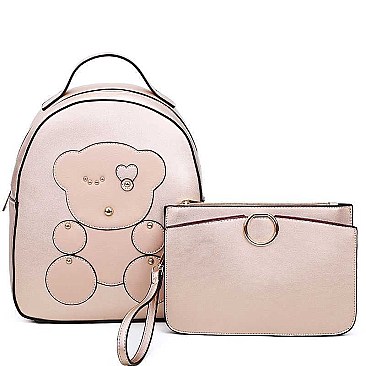 STUDDED BEAR PATCH BACKPACK CLUTCH SET
