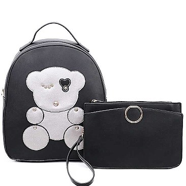 STUDDED BEAR PATCH BACKPACK CLUTCH SET