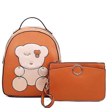 STUDDED BEAR PATCH BACKPACK CLUTCH SET