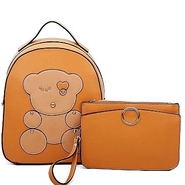 STUDDED BEAR PATCH BACKPACK CLUTCH SET