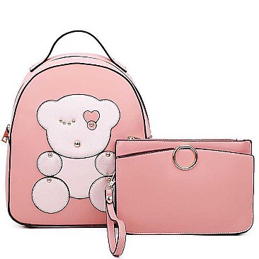 STUDDED BEAR PATCH BACKPACK CLUTCH SET