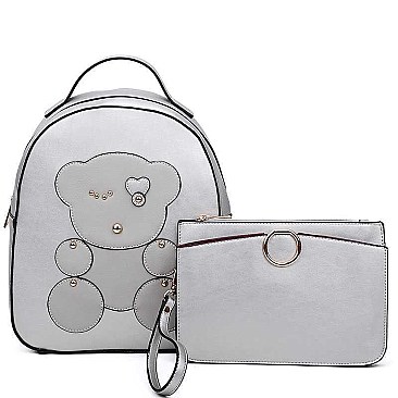 STUDDED BEAR PATCH BACKPACK CLUTCH SET