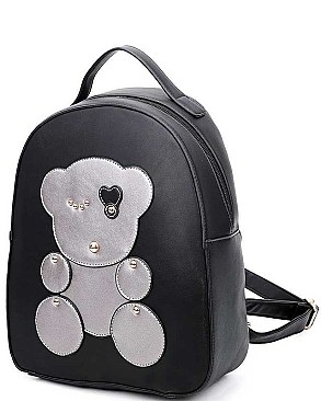 STUDDED BEAR PATCH BACKPACK CLUTCH SET