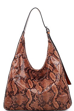 GLOSSY PYTHON PATTERN HOBO BAG