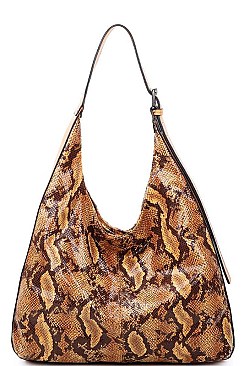 GLOSSY PYTHON PATTERN HOBO BAG