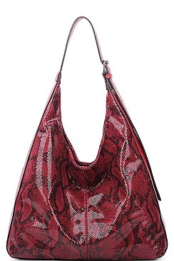 GLOSSY PYTHON PATTERN HOBO BAG