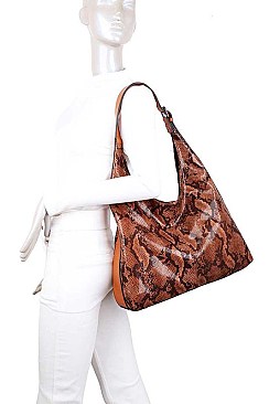 GLOSSY PYTHON PATTERN HOBO BAG