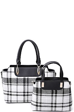 2 IN 1 CHECK SATCHEL SET WITH LONG STRAP