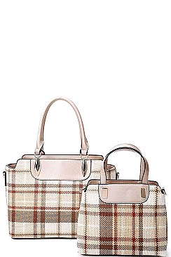 2 IN 1 CHECK SATCHEL SET WITH LONG STRAP