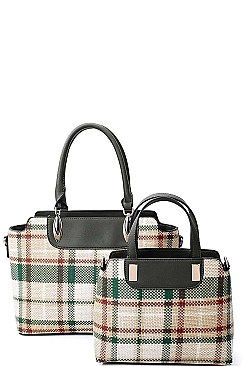 2 IN 1 CHECK SATCHEL SET WITH LONG STRAP