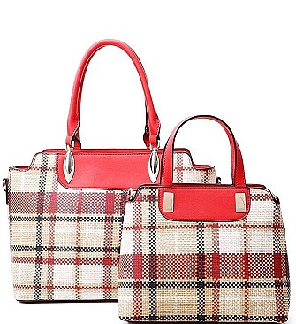 2 IN 1 CHECK SATCHEL SET WITH LONG STRAP