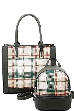 2 IN 1 CHECK FRONT TOTE AND BACKPACK SET