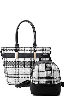 2 IN 1 CHECK TOTE AND MINI BACKPACK SET