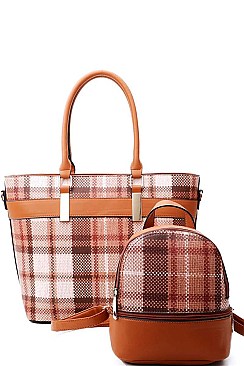 2 IN 1 CHECK TOTE AND MINI BACKPACK SET