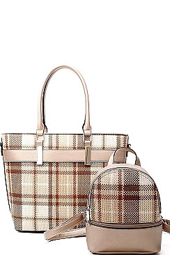 2 IN 1 CHECK TOTE AND MINI BACKPACK SET