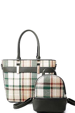 2 IN 1 CHECK TOTE AND MINI BACKPACK SET