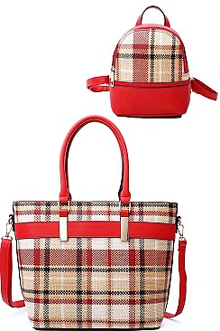 2 IN 1 CHECK TOTE AND MINI BACKPACK SET