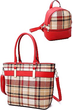2 IN 1 CHECK TOTE AND MINI BACKPACK SET