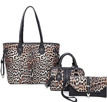 3 IN 1 TEXTURED LEOPARD PRINT TOTE BAG SET