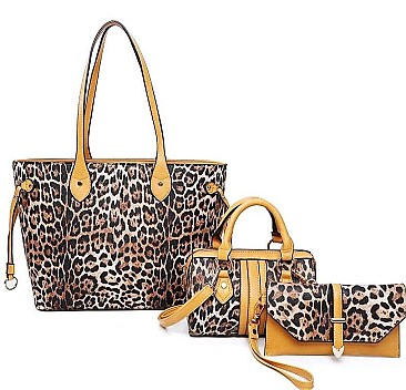 3 IN 1 TEXTURED LEOPARD PRINT TOTE BAG SET