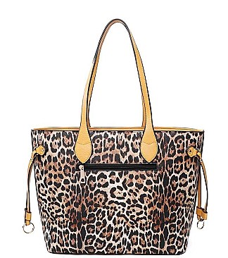 3 IN 1 TEXTURED LEOPARD PRINT TOTE BAG SET