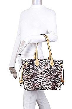 3 IN 1 TEXTURED LEOPARD PRINT TOTE BAG SET