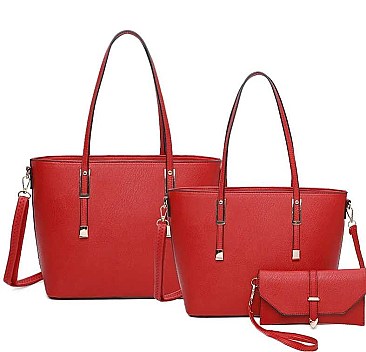 3 IN 1 TRENDY SMOOTH LEATHER DESIGN TOTE BAG SET