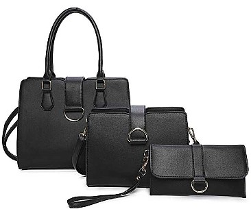 3 IN 1 FASHION PLAIN SMOOTH METAL TOTE BAG BAG AND CLUTCH SET