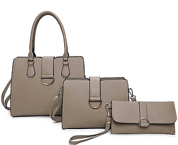 3 IN 1 FASHION PLAIN SMOOTH METAL TOTE BAG BAG AND CLUTCH SET